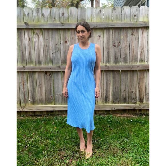 90s Vintage Washed French Blue Bias Cut Dress / Micro Polka Dot - Picture 1 of 10